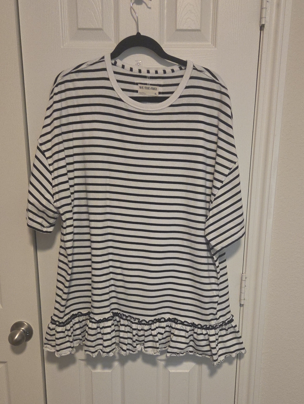 We The Free Black and White Striped Ruffle Hem Tunic